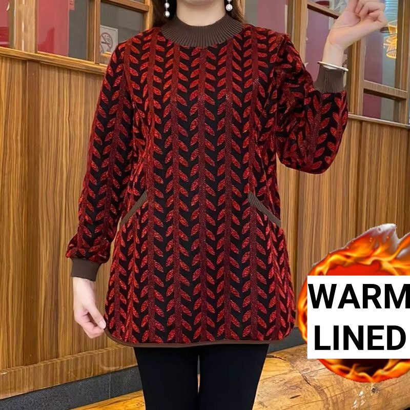 Women’s Trendy Warm Lined Long Sleeve Top with Pockets-1