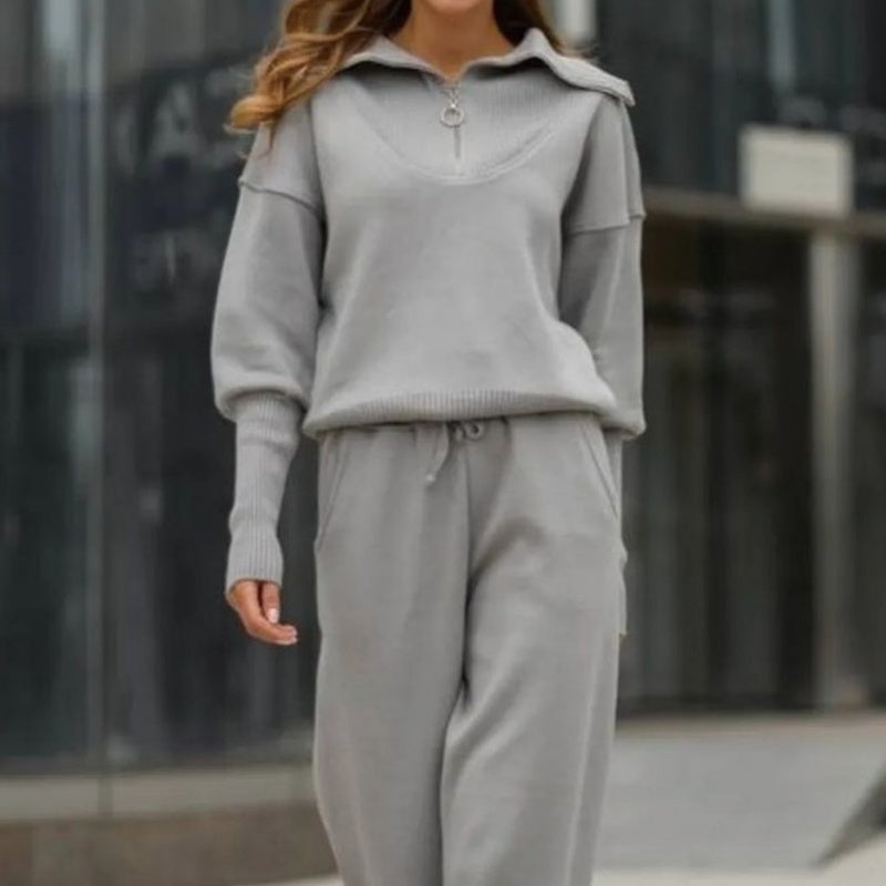 💥💥Women's Casual Sporty 2-Piece Set - Half-Zipper Lapel Top & Matching Jogger-3