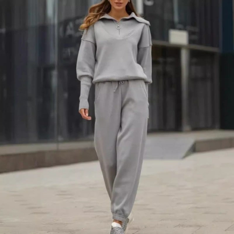 💥💥Women's Casual Sporty 2-Piece Set - Half-Zipper Lapel Top & Matching Jogger-12