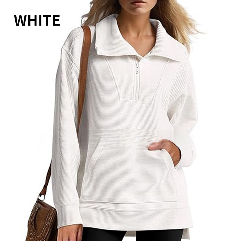 Women’s Casual Half-zip Lapel Pullover Tops with High-low Hem-12